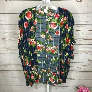 Banana Lemon Rose Print open front Kimono M